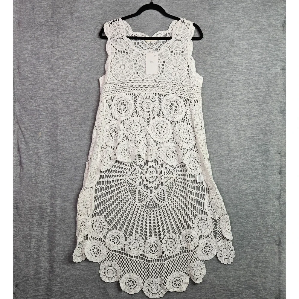 Adora Women White Crochet Lace Sleeveless Cover Up Boho Festival Top NWT S/M
